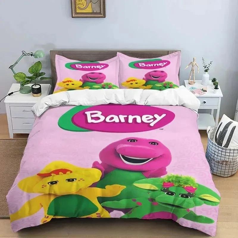Barney Friends Niedliche Cartoon Bettwäsche Kollektion Dinosaurier Muster Bettbezug Kissenbezug Jungen Schlafzimmer Doppel King Size Bettdecke Geschenk