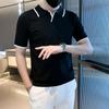 2024 Summer Fashion Knitted Non Ironing Polo Shirt Short Sleeved Luxury Business Combination Color Contrast Versatile T-shirt