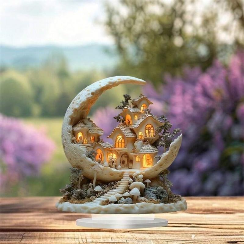 

2D Акрилова прикраса Замок-півмісяць Декор для свята Рамадан Ід аль-Фітр Мубарак Ісламський настільний знак Декор для домашніх вечірок та заходів 1PCS