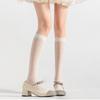Summer Thin Silk Solid Over the Calf Socks for Womens Japanese Style JK Diamond Striped Pattern Student Long Stockings