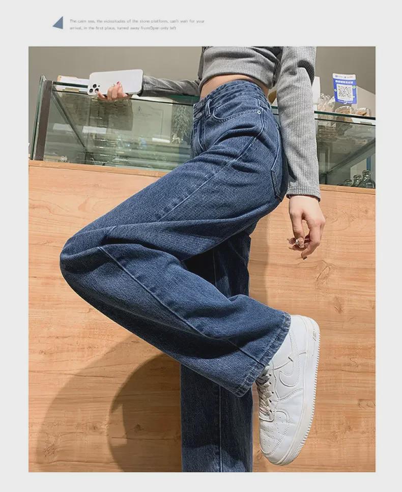 Women's Small Double-Button Ultra-High Waist Wide-Leg Jeans, Black/Gray Drape, Slim and Versatile.