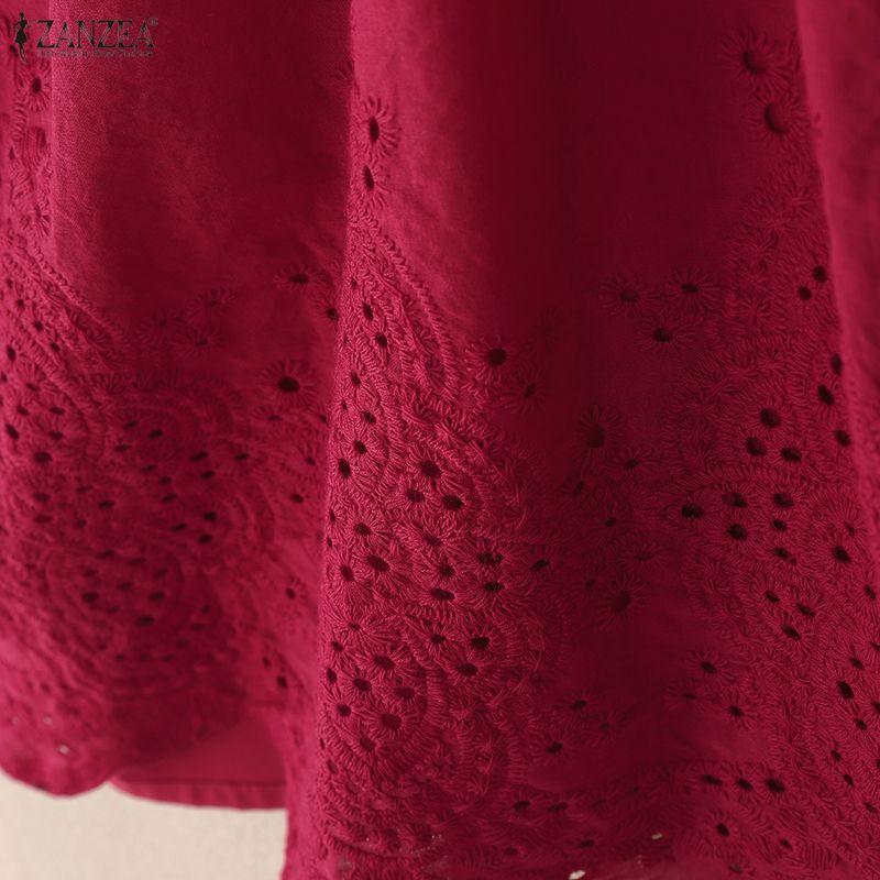 ZANZEA Women Casual V-Neck Short Sleeve Patchwork Crochet Blouse