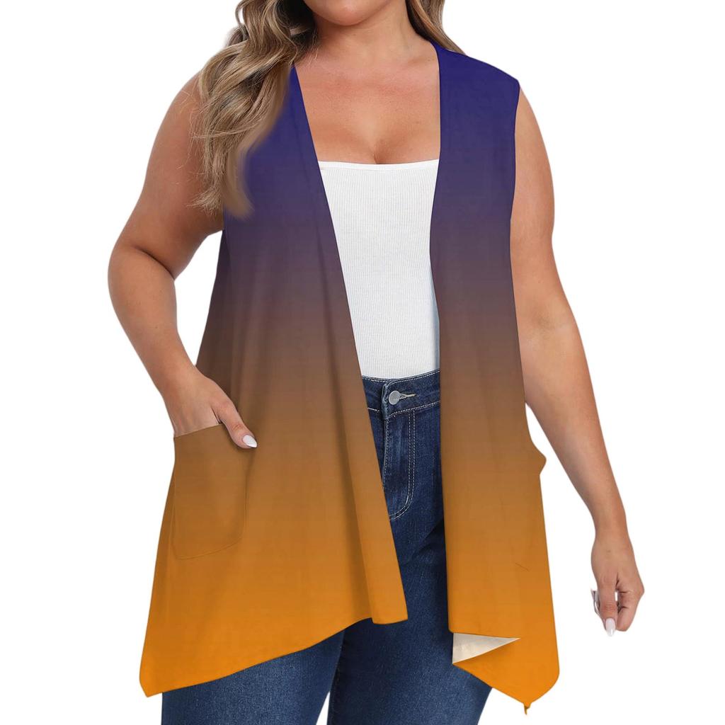 Women's Loose Casual Printed Sleeveless Vest With Pocket Cardigan Jacket Cardigan Jacket