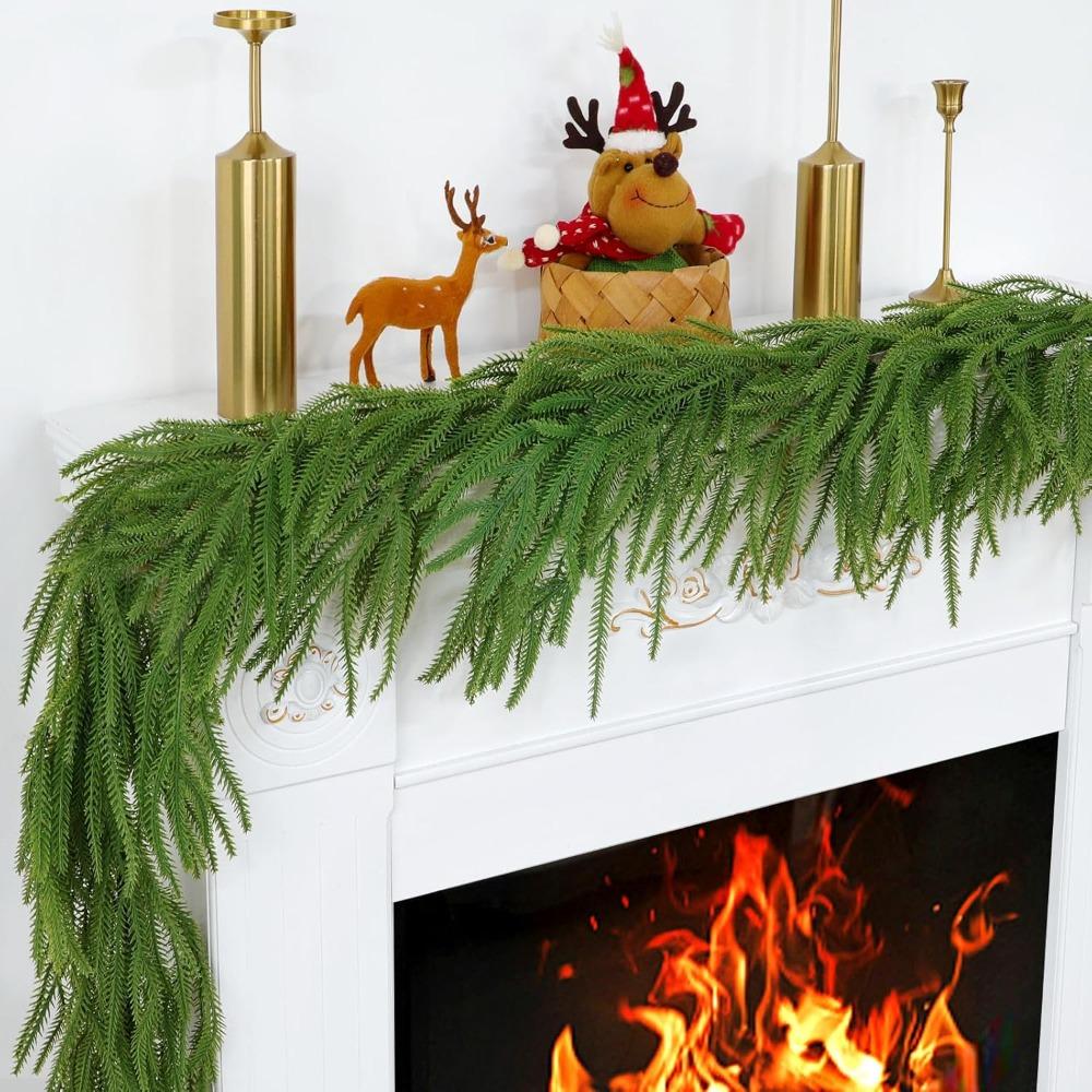 1/1.8 Meter Christmas Pine Garland for Xmas Artificial Norfolk Pine Garland for Table Wall Indoor Outdoor Christmas Decor