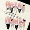 10Pcs Luxury Handmade Long Stiletto Press On Nails 3D Sparkling Diamond Bow Pearl Flower Full Cover Fake Nails