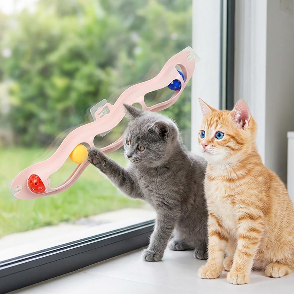 Interactive Track Ball Toy - Wall-Mounted Suction Cup Cats Toy With 3 Entertaining Balls For Indoor Kittens & Cats