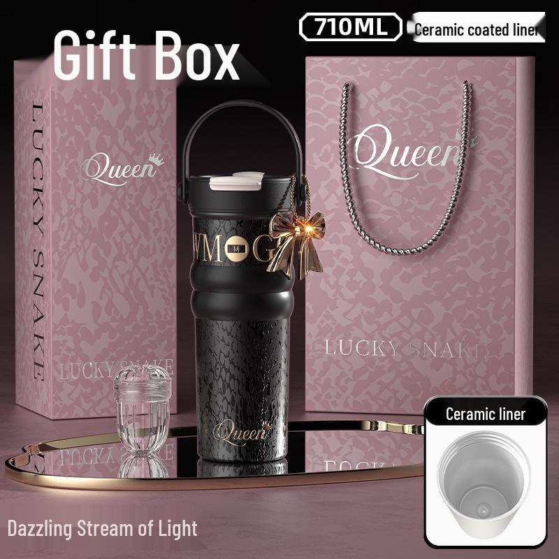 Women's Large Capacity Insulated Fruit Tea Cup with Ceramic Liner