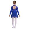 Girls Shiny Rhinestone Dance Leotard Sheer Mesh Long Sleeves Keyhole Back Opening Figure Ice Skating Ballet Dress
