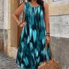 Rochie de damă multicoloră imprimată fără mâneci cu gât rotund, rochie largă moale și confortabilă plus size