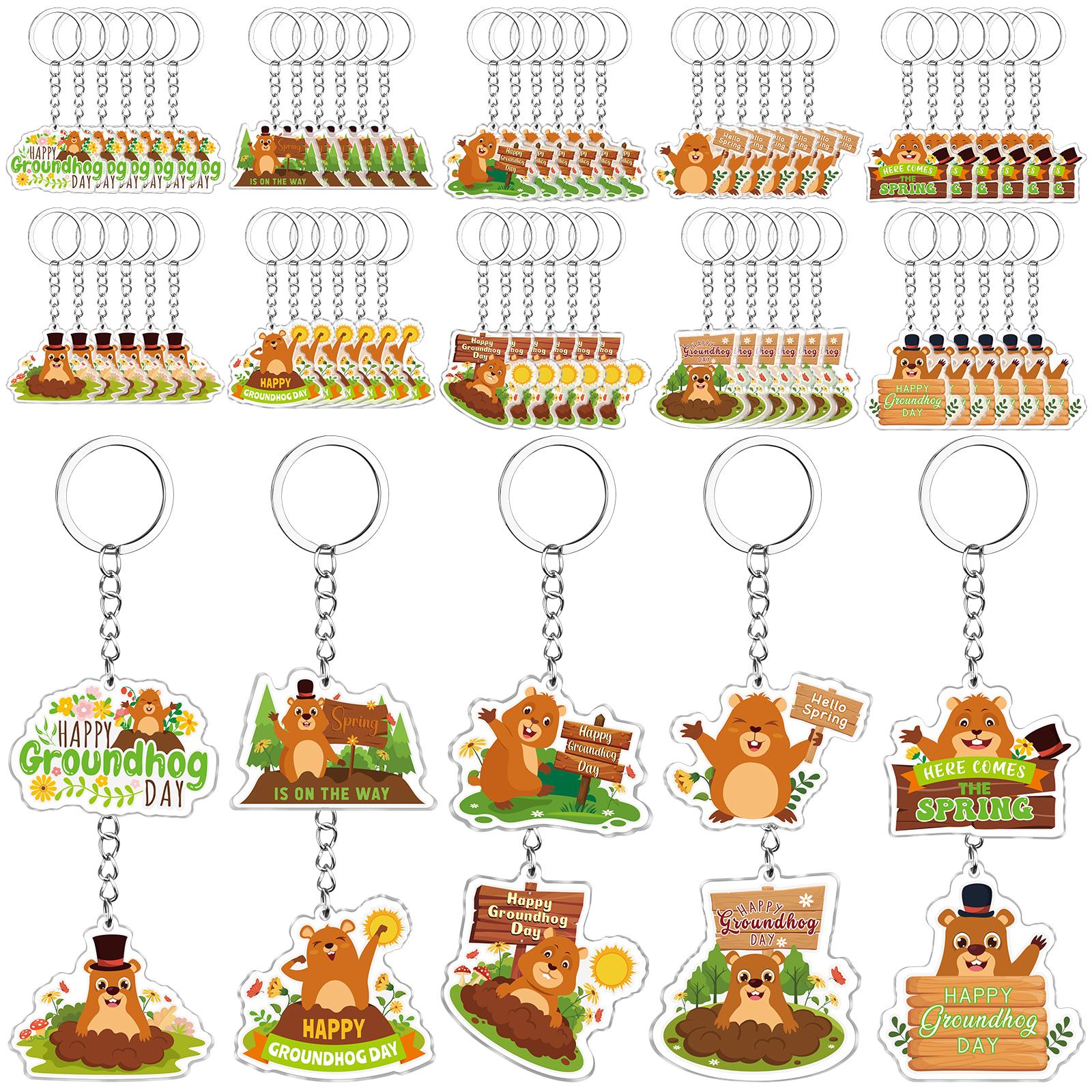 

60 Pack Groundhog Day Gifts Acrylic Keychains Bulk Happy Groundhog Day Accessories 10 Design Funny Cute Animal Keychain For Wome чистий