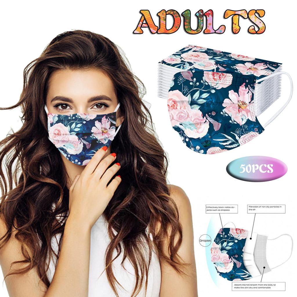 50 Stück Erwachsenen Drei-Lagen Schutz Staubdicht Cartoon-Druck Einwegmaske