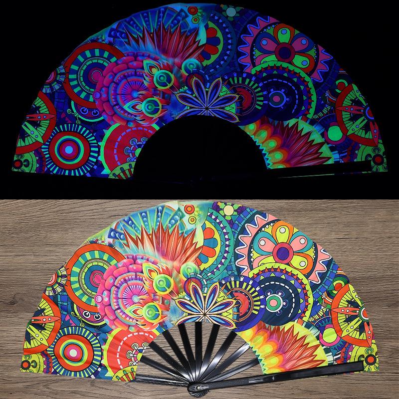 Kung Fu Fan Uv Ink Printing Fluorescent Fan Bamboo Bone Folding Fan For Festival Foldable Fan Music Festival Fan