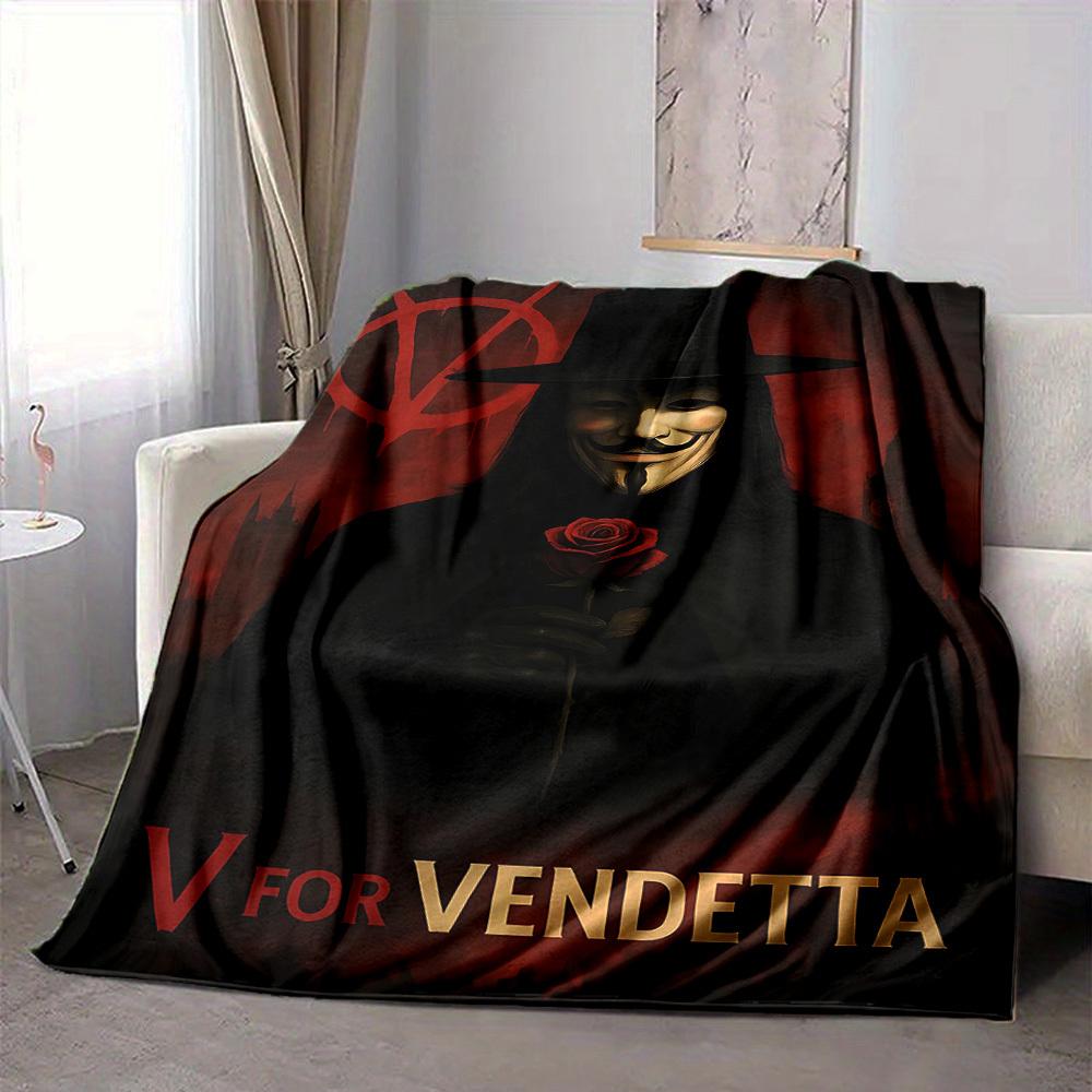 1pc V for Vendetta Flannel Throw Blanket - HD Printed Lightweight Soft Warm All-Season Blanket for Sofa, Bed, Travel, Camping 089