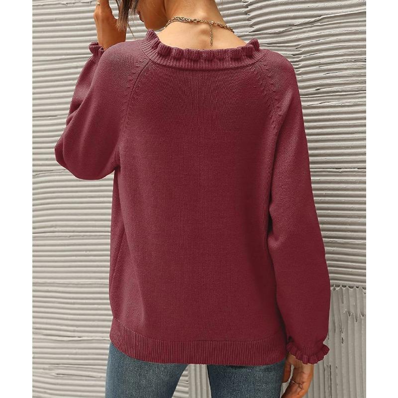 Women S Casual Long Sleeve Pullover Knit Sweater Button Edge Basic Top