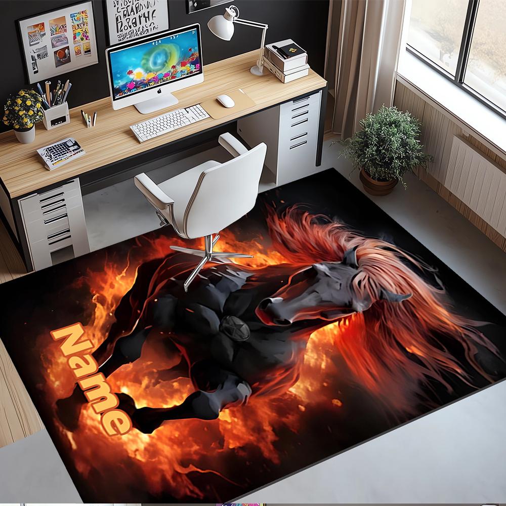 Custom Name Horse Printed Carpet,Rug for Office Chair Living Room Bedroom Kitchen Room Decor Gifts.