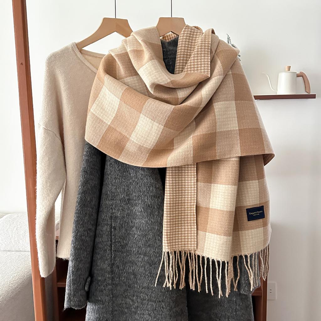 Chic Plaid Scarf for Women - Cozy & Warm, Perfect for Fall/Winter | Versatile Thick Shawl with Tassels