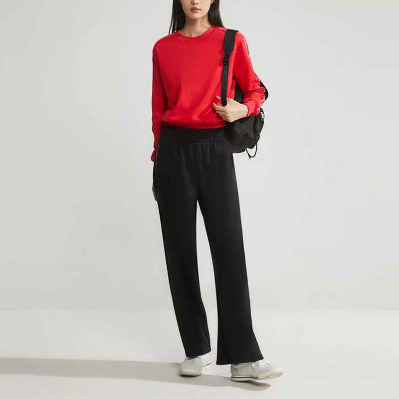 Calvin Klein Solid Color Fashion Jacquard Woven Belt Cotton Knit Wide Leg Casual Pants Women Bottoms Space-Black ZW02280-BEH