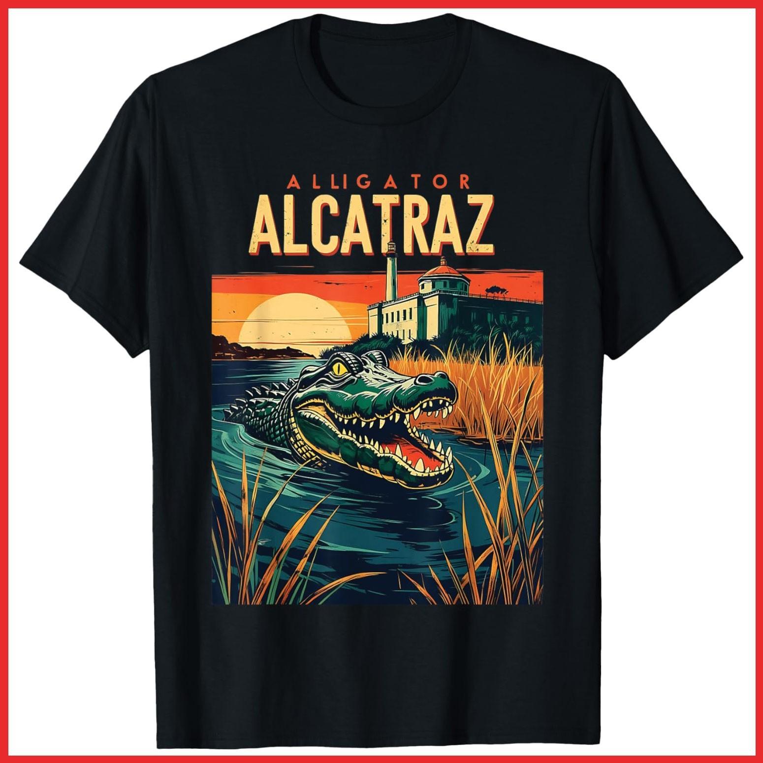 Alligator Alcatraz Black Cotton T-Shirt S-5XL XXXXL