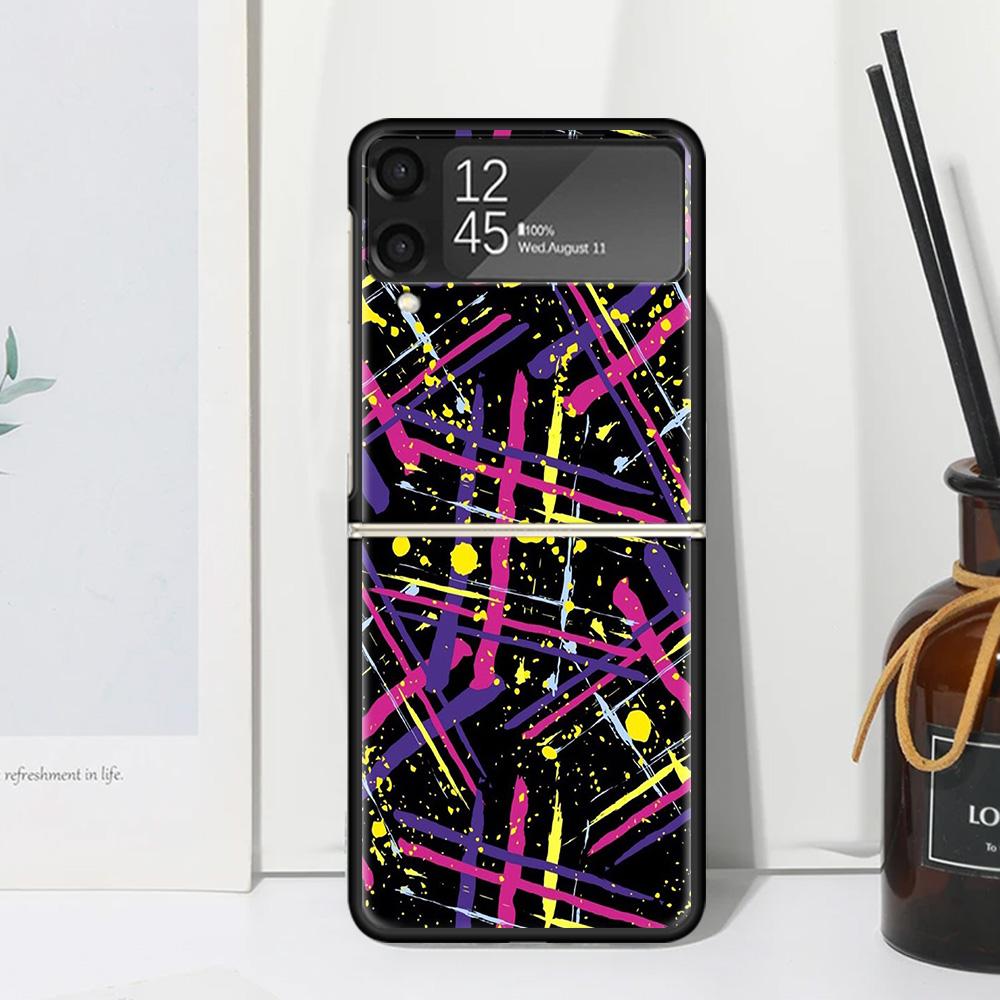 Simple Pattern Graffiti Phone Case Cover for Samsung Galaxy Z Flip 7 6 5 4 3 5G Flip3 Flip4 Flip5 ZFlip6 ZFlip7 Black Fundas Gal