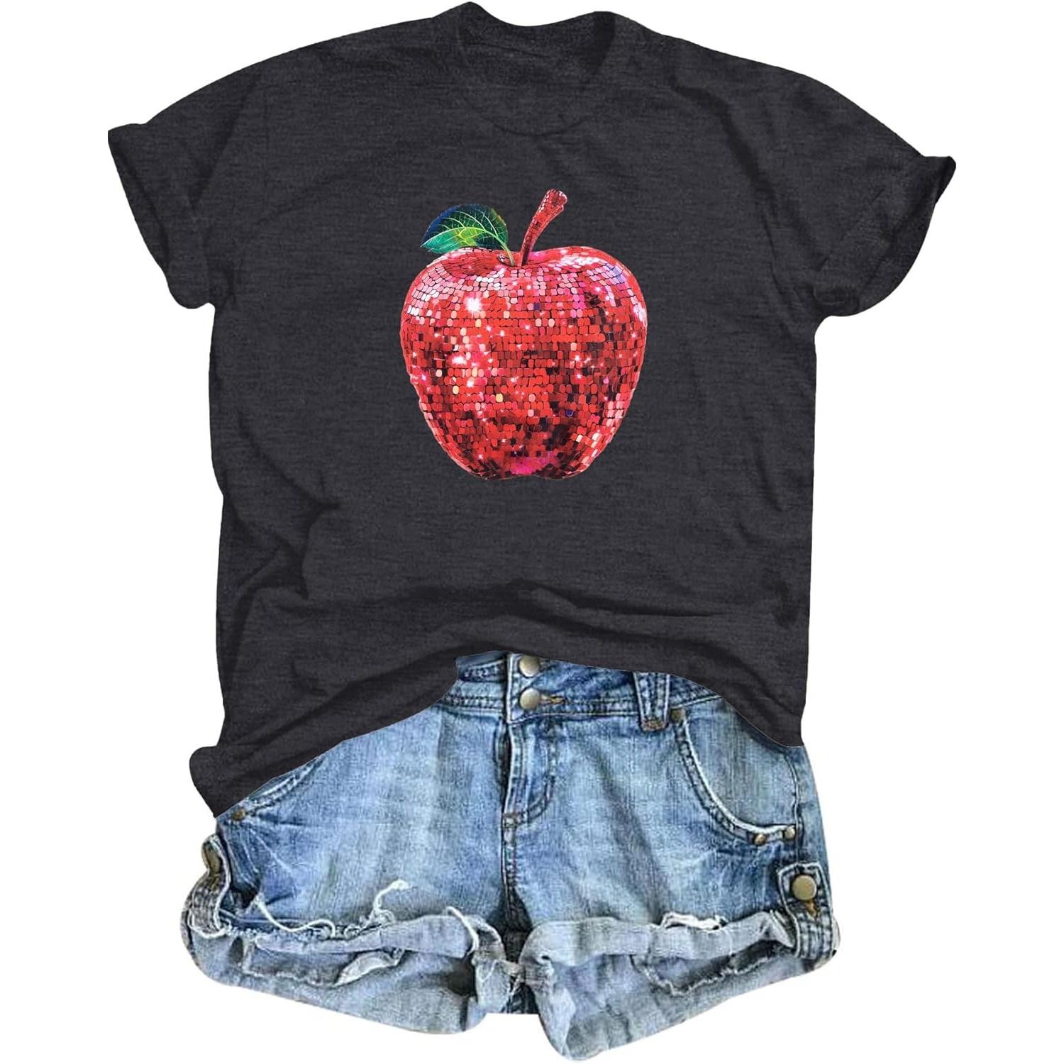 Teacher Shirt Women Teacher Disco Ball Shirts Funny Apple Graphics T-Shirt Retro Teaching Life Gifts Tees Tops S чёрный