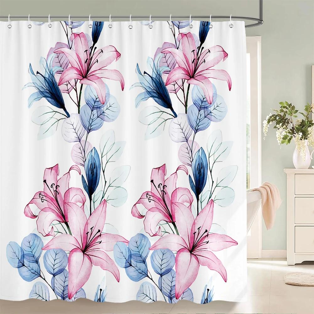 3D Printed Fabric Shower Curtains Fresh Flowers Plant Bath Screens Waterproof Bathroom Decor with 12 Hooks Shower Curtain