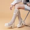 Dimanyu Damen Sommer Kühlstiefel Netz Neu 10cm Hoher Absatz Netz Plateau Stiefel Damen Ritterstiefel