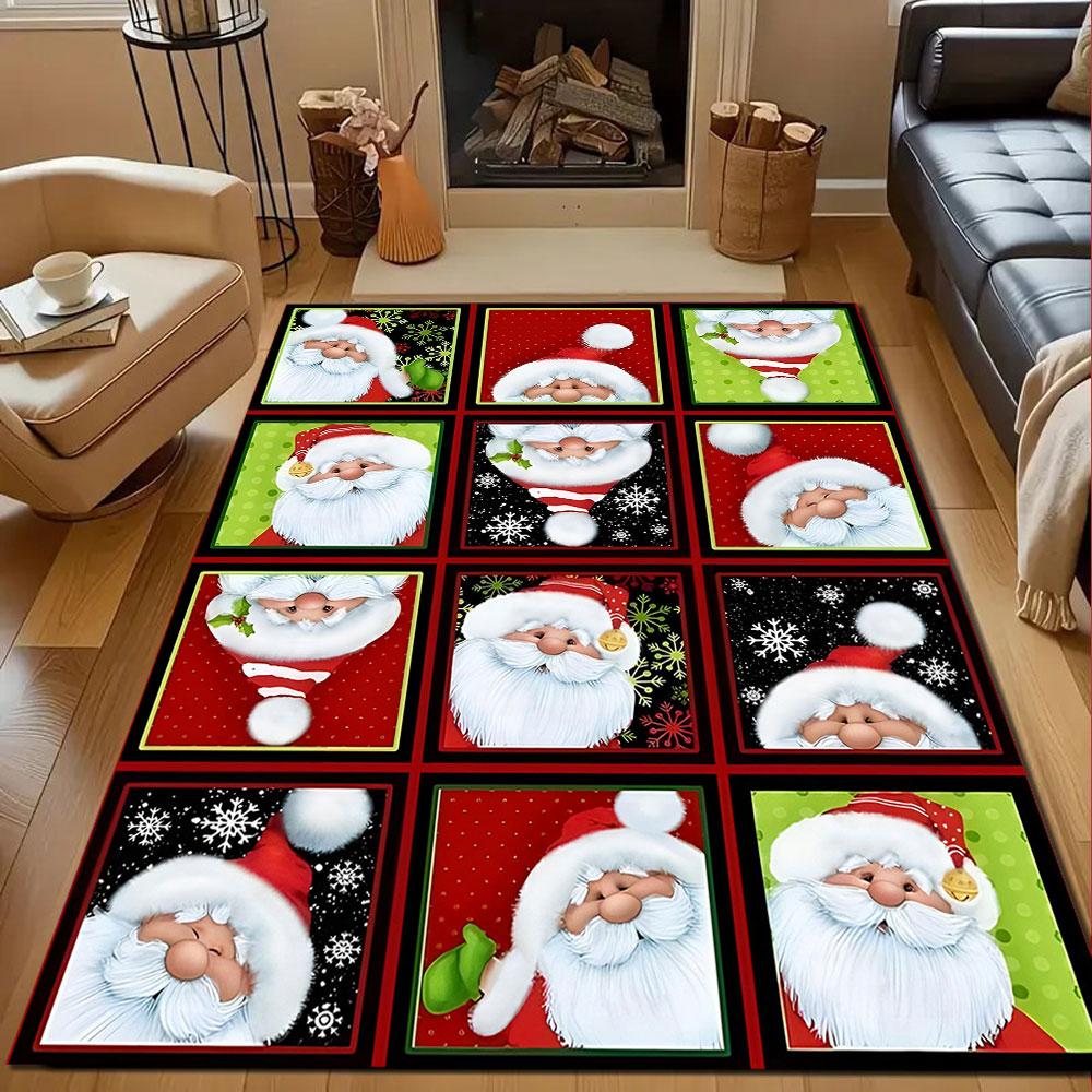 Santa Claus Patterns with Holiday Colors Patterned carpet, non slip mat suitable for living room and bedroom sofas