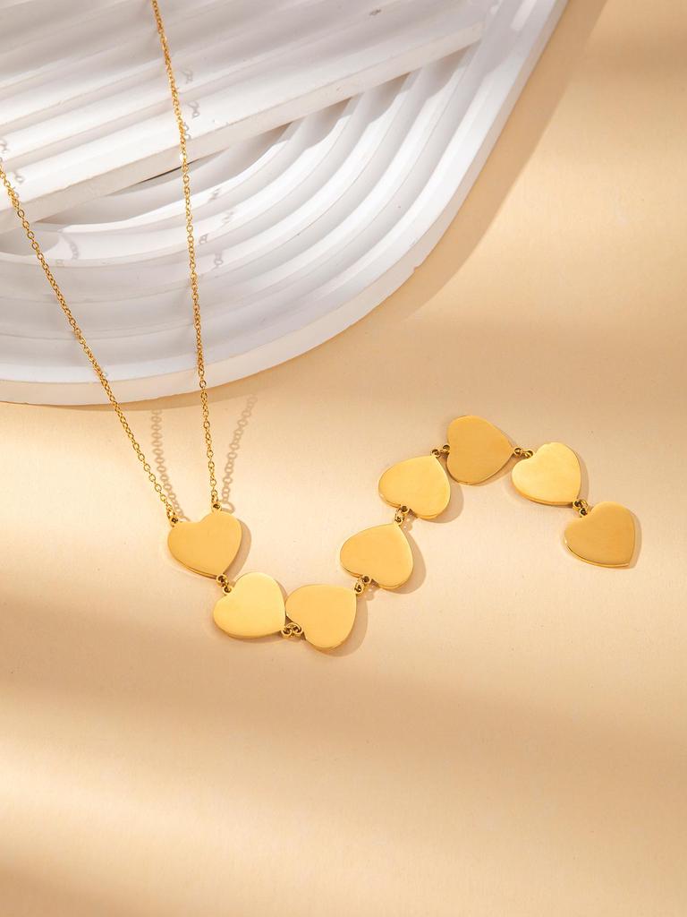 Gold-Plated Heart Pendant Stainless Steel Necklace for Women