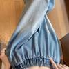 Women's Plus Size Retro Straight Leg Denim Jeans Summer Indus Pants Plus Size Elastic Waist Slimming Loose Wide Leg Skort