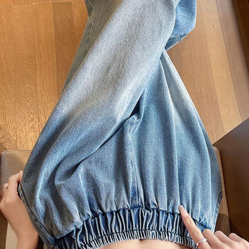 Women's Plus Size Retro Straight Leg Denim Jeans Summer Indus Pants Plus Size Elastic Waist Slimming Loose Wide Leg Skort