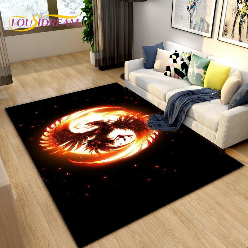 3D Phoenix Bird Area Rug Large,Carpet Rug for Living Room Bedroom Sofa Decoration,Kitchen Bathroom Non-slip Floor Mat  alfombra