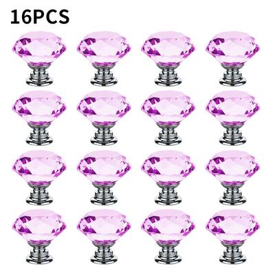 16Pcs Acrylic Crystal Knobs Cupboard Drawer Pull Handle Pink Door Knob Diamond Shape Cabinet Knob Furniture Hardware Accessory