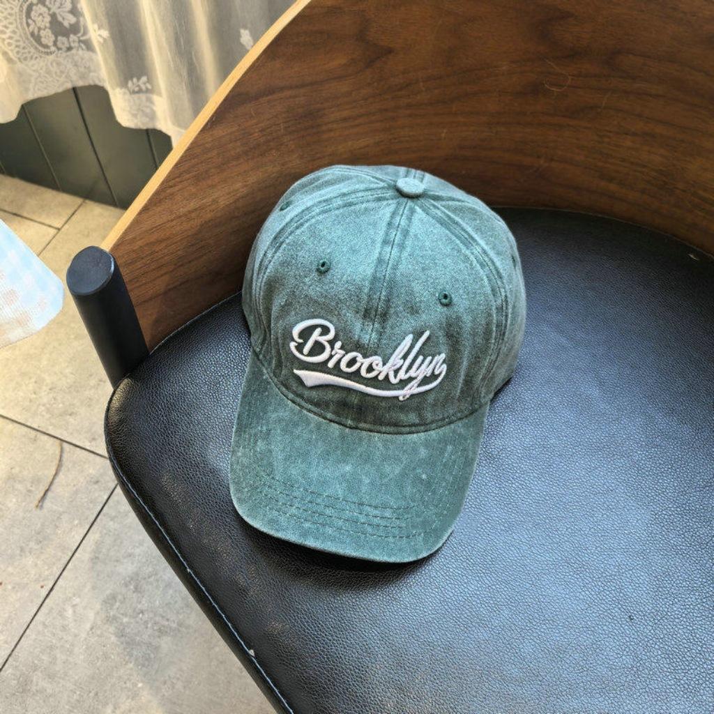1pc Washed “Brooklyn” Embroidery Baseball Caps for Women,Breathable Korean Retro Style Unisex Trendy Summer Hats Sun Protection