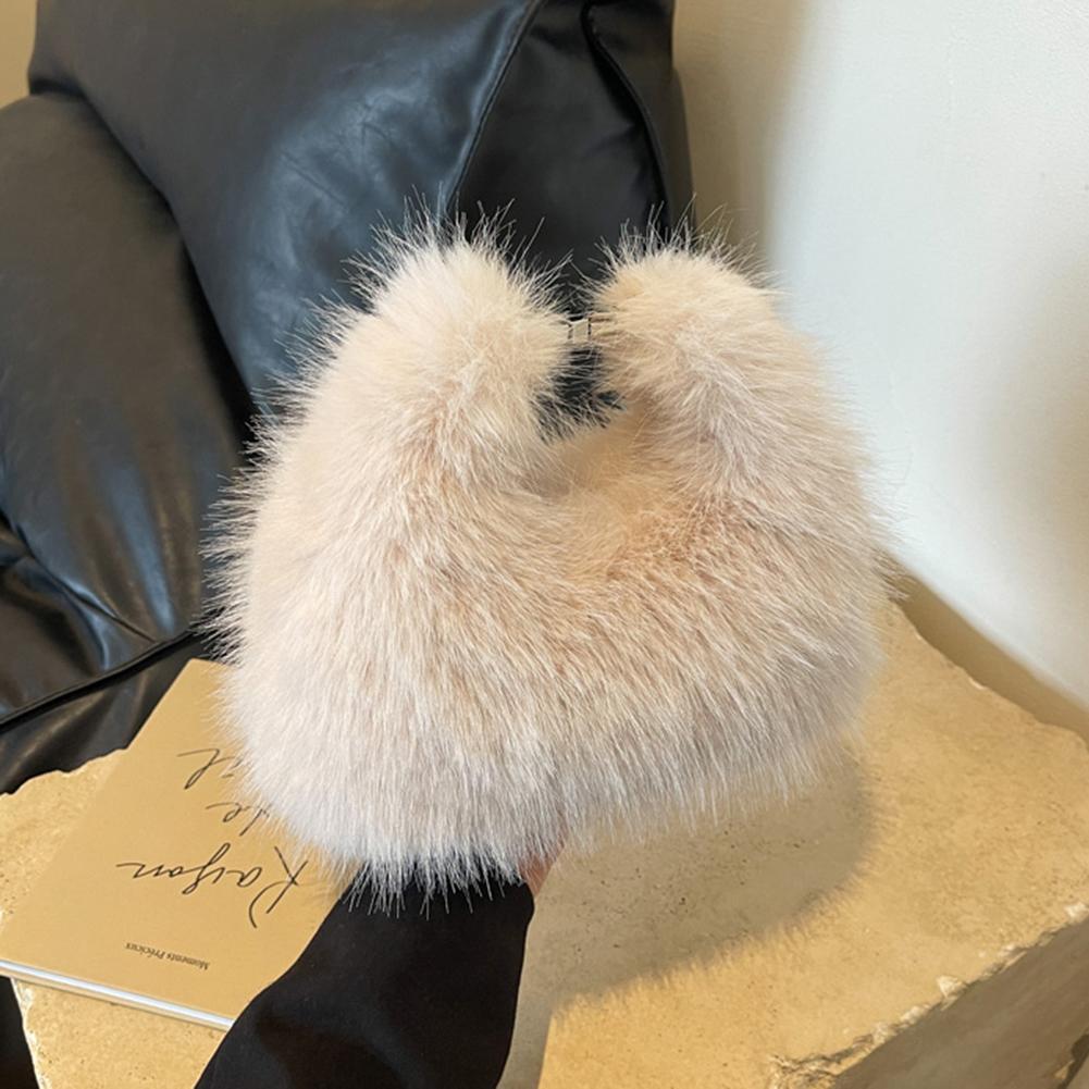 Adjustable Strap Clutch Purse Women Faux Fur Shoulder Bag Soft Plush Handbag Solid Color Hobo Bag for Travel Party