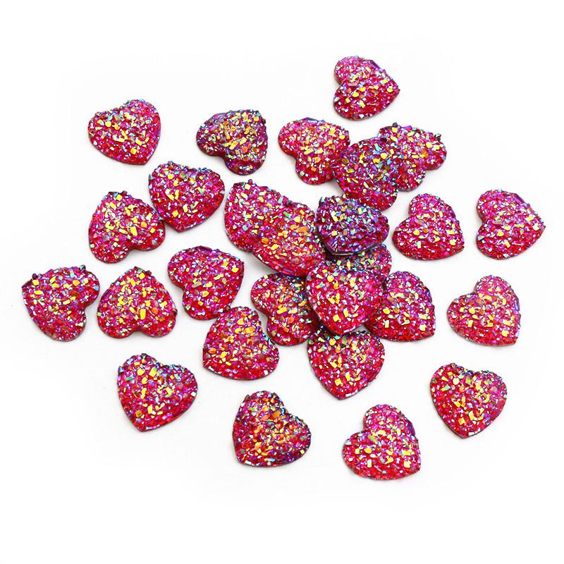 Fashion 40pcs 12mm Flat Back Heart Resin Cabochons Multi Colors Druzy Natural Stone Convex DIY Jewelry Making Accessories