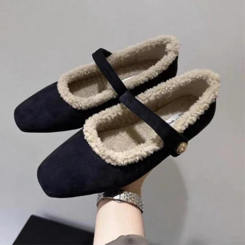 Comfort Leopard Suede  Flat Shoes Autumn Winter Fluffy Warm Soft Mary Jane Shoes Ladies Elegant Party Dress Shoes Pumps