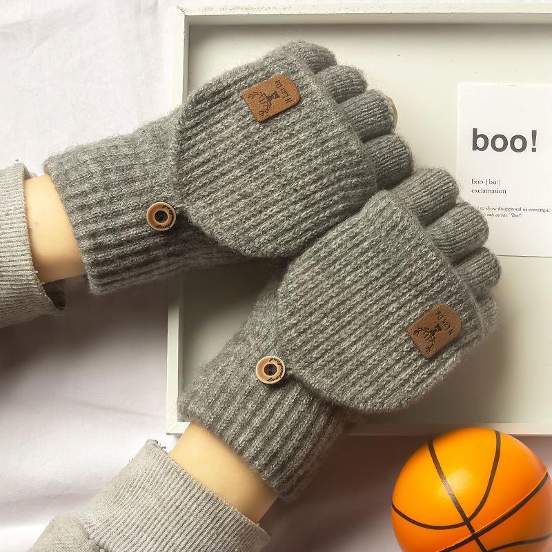 Herren-Winterhandschuhe aus Strick mit Samtfutter – umwandelbarer Halbfinger, Touchscreen-empfindlich, Doppelfunktion zum Radfahren und Schreiben