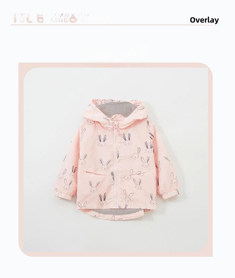 Malwee Girls' Autumn Cartoon Hooded Windbreaker - European & American Style Children's Casual Coat