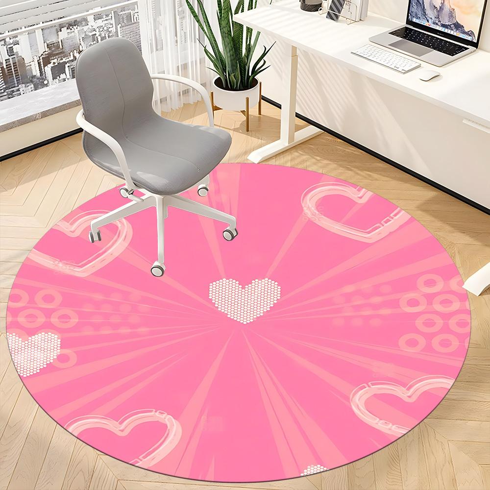 1pc Heart Print Office Round Rug, Carpet for Office, Gaming, Lightweight Round Floor Mat Yy260208006