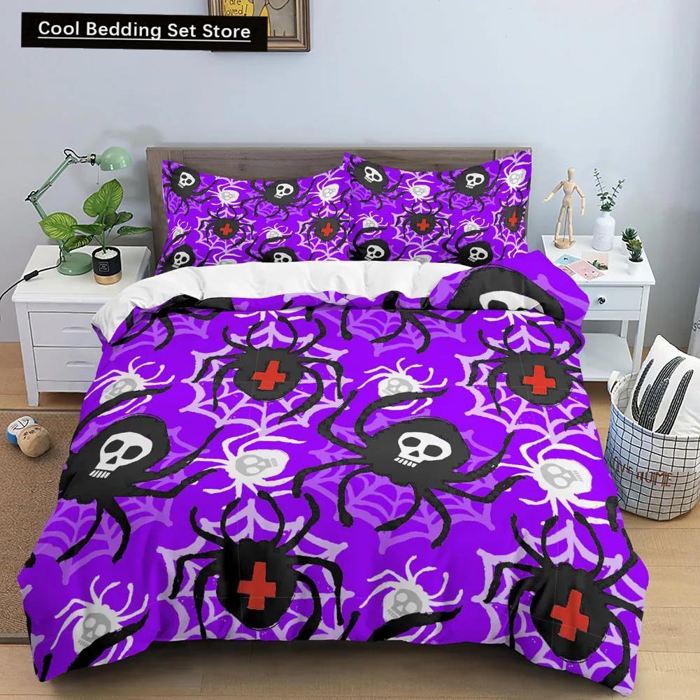 3D Skull Bedding Set Halloween Bats Duvet Cover Skull Polyester Comforter Cover Set Double King Queen Kids Polyester Quilt Cover