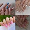 24buc Unghii False Lungi Migdale Model French Rose Re Crocodil Unghii Lipibile Folie Aurie Neregulat Flori Albe Simple