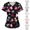 Women's Short Sleeve Valentine's Day Love  Printed V-Neck Pocket  Top