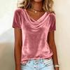 2025 Cross-border Women's Fashion: Solid Color Velvet Swing Collar T-shirt