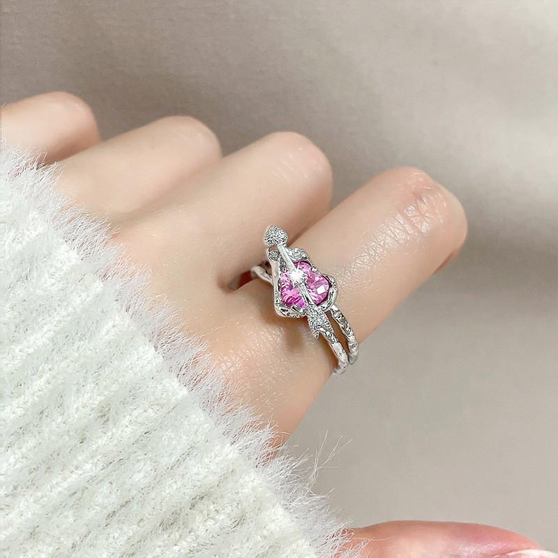 Heartshaped Feminine Ring With Crystal Inlay Multiple Color Options