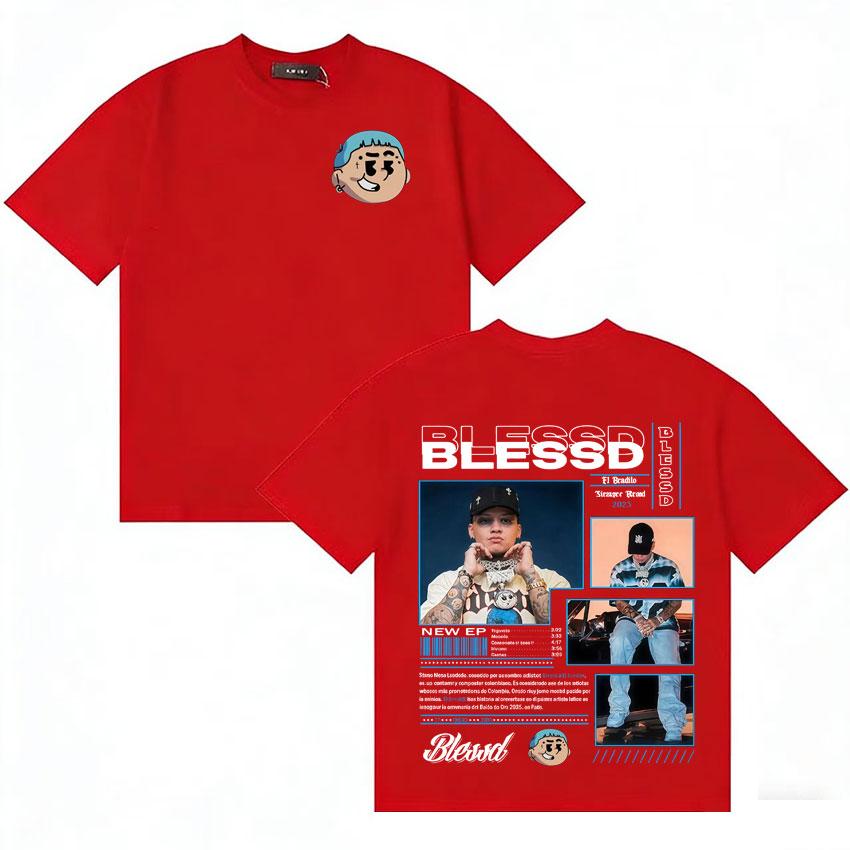 Blessd El Bendito Album Tour 2025 T Shirt Unisexs Womens High Street Crewneck Pop Music Tshirts Loose Aesthetic Tshirt Streetwear S