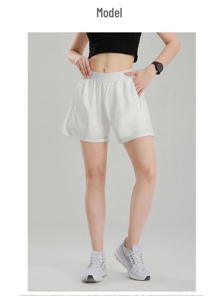 Women's Quick-Dry High Waist Running Shorts - Anti-Exposure, Fake Two-Piece Design with Inner Lining