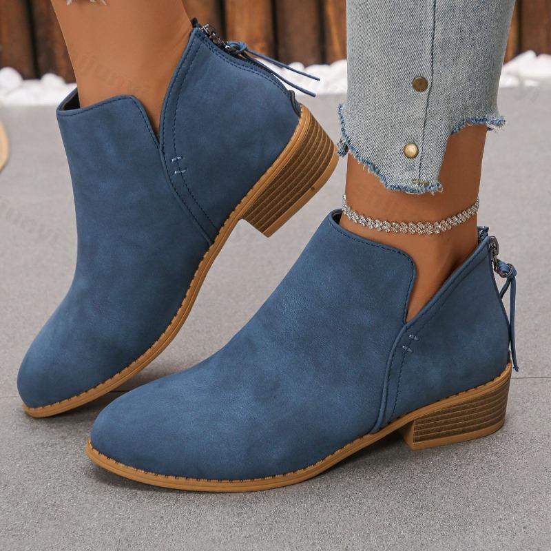 Módní dámské kožené boty velkých velikostí Podzim Zima Špičaté Módní Zip Robustní Podpatek Boty Venkovní Protiskluzové Vintage Krátké Boty
