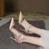 Spring and Autumn New Rivet One Word Buckle High Heels Temperament Pointed Toe Stiletto Heel Bag Heel Sandals Women
