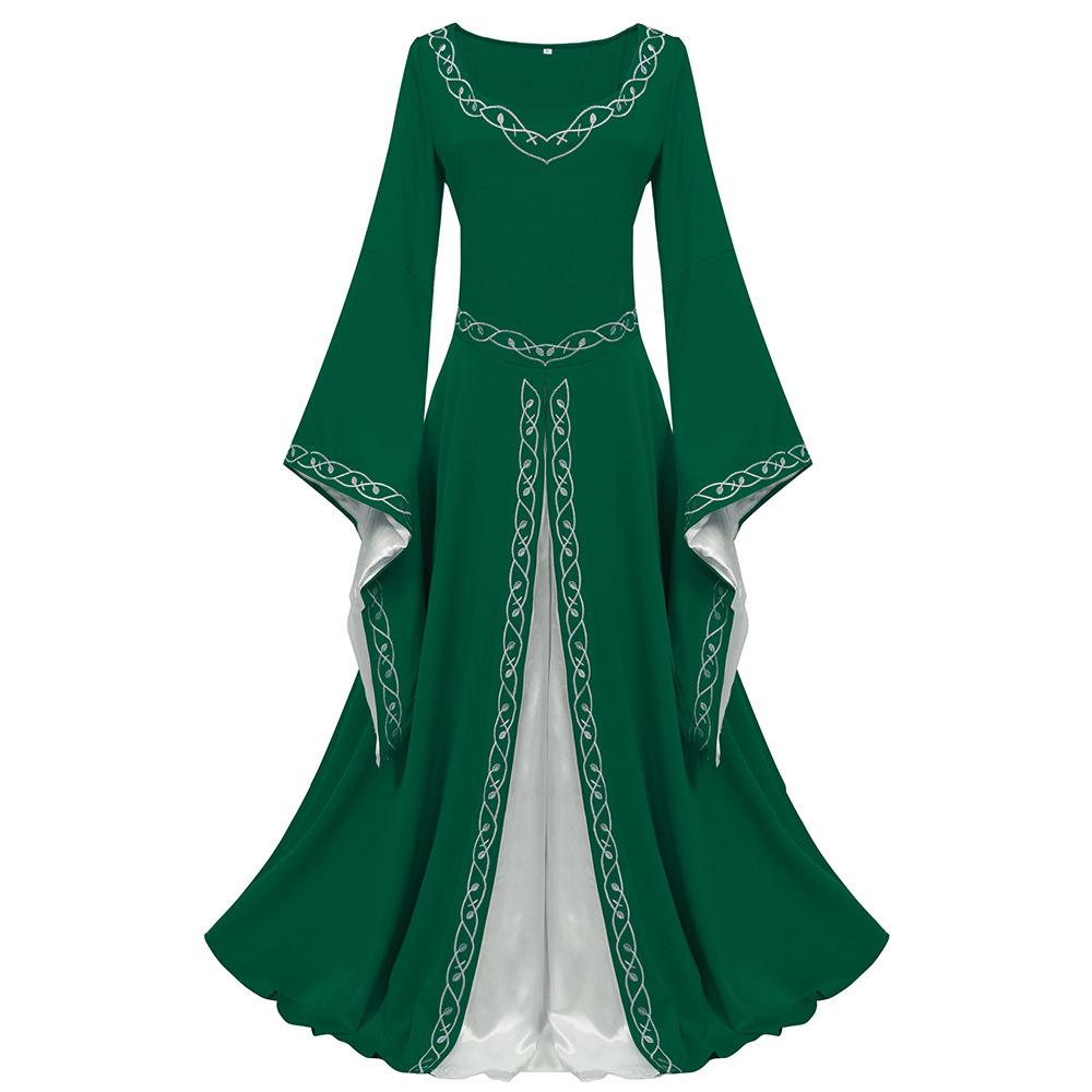 2025 Gothic Medieval Retro Lace Bell Sleeve Formal Dress for Stage Performance Extra Large