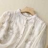 Women Floral Embroidery Stand Collar Three Quarter Sleeve Blouse